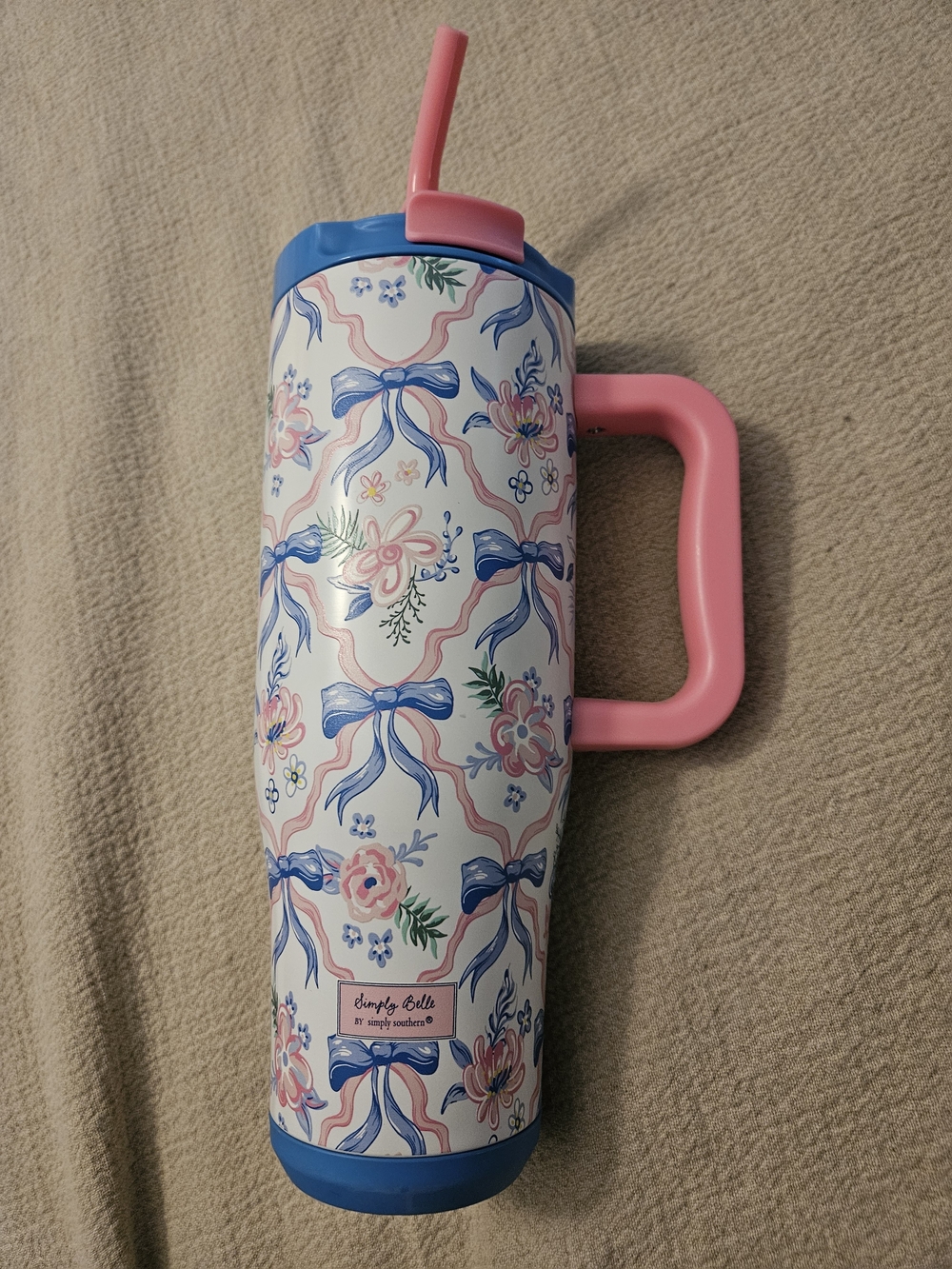 Simply Southern Pink & Blue Floral Insulated Tumbler with Handle